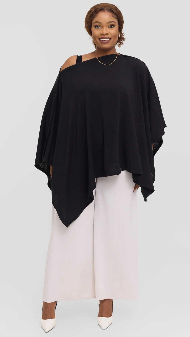 Vivo Multiway Poncho in Sweater - Black