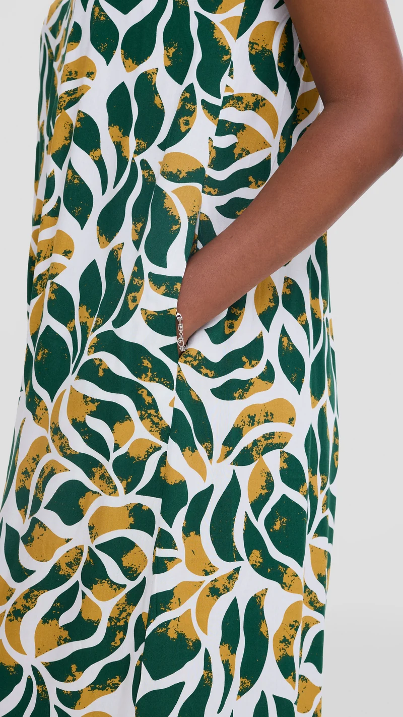 Vivo Maisha Strappy Cover Up Jumpsuit In Rayon - White / Dark Green Print