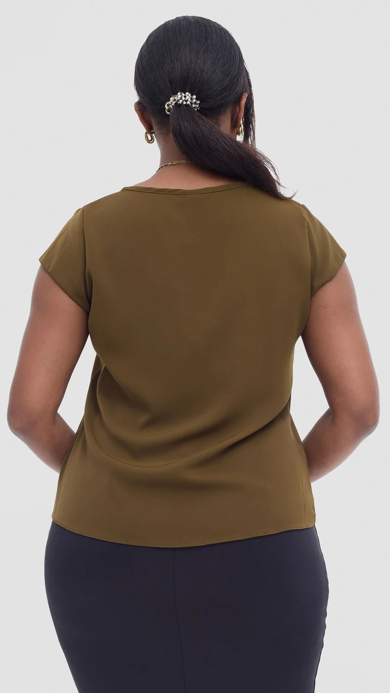 Vivo Basic Cap Sleeve Top in Crepe - Dark Olive
