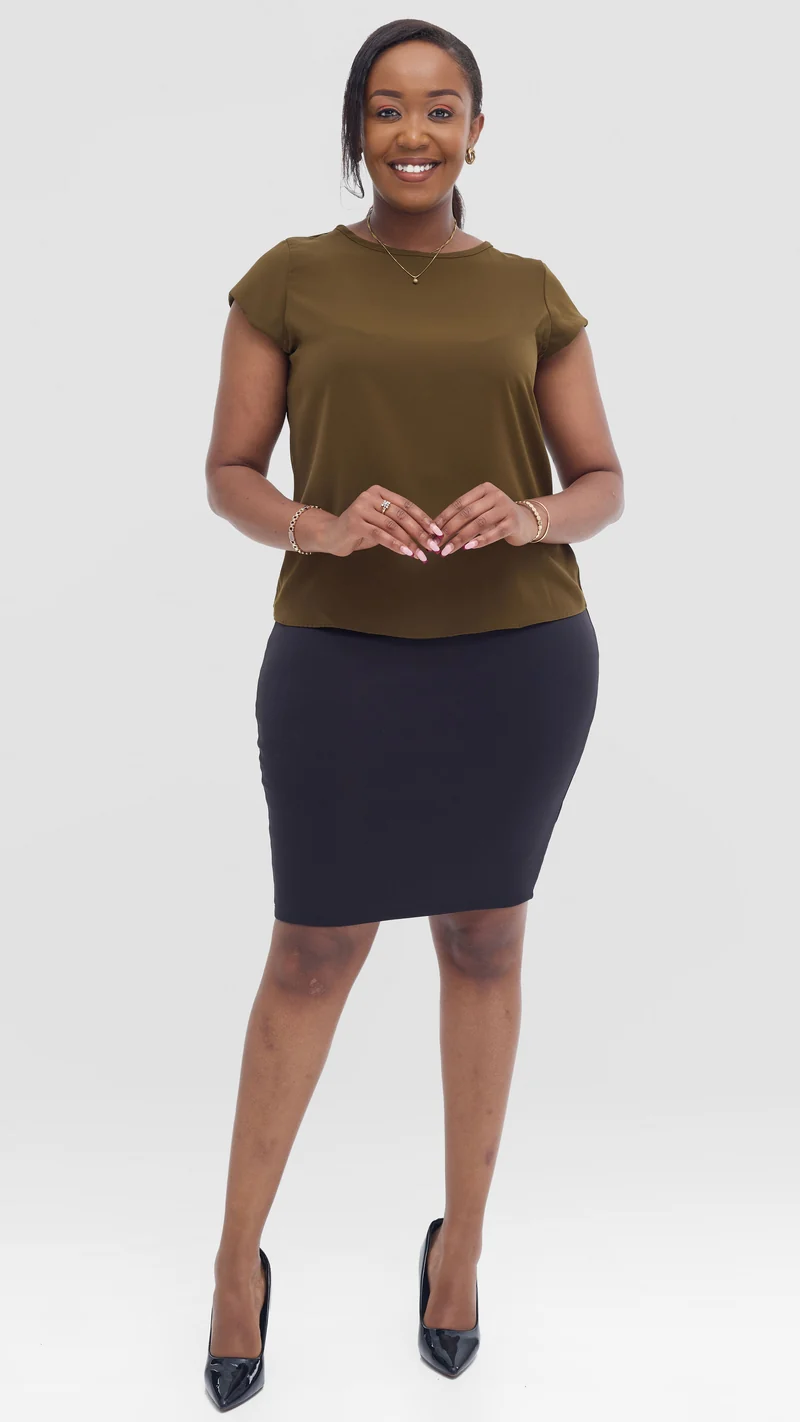 Vivo Basic Cap Sleeve Top in Crepe - Dark Olive