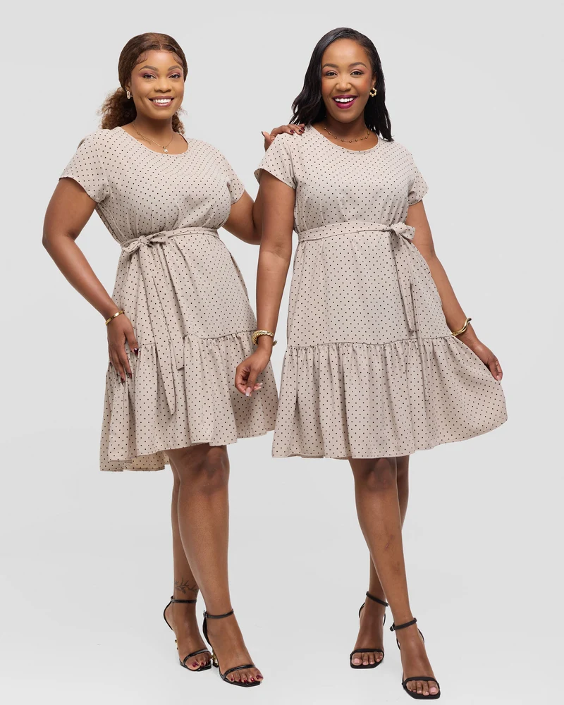 Anzo Wear Polka Dot Shift Dress - Beige Polka