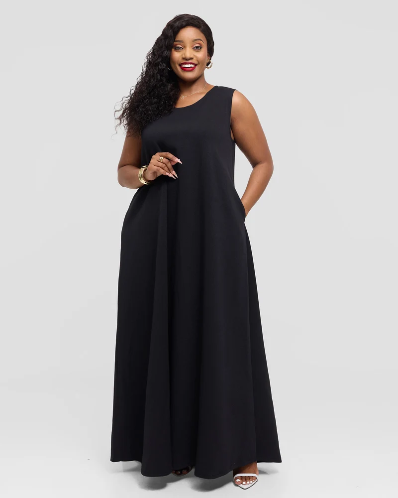 Anzo A-Line Maxi Swing Dress - Black