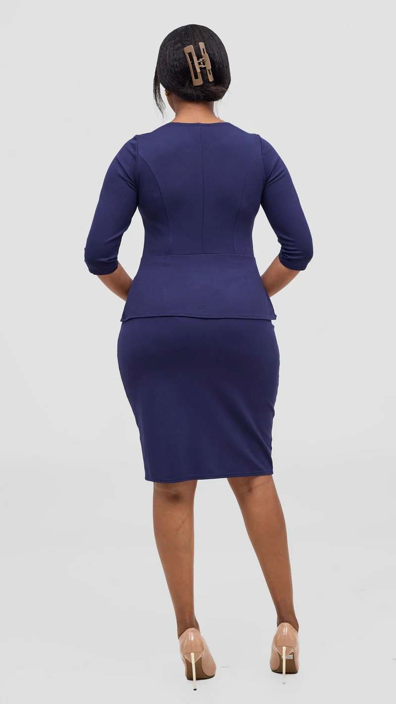 Vivo Nora 3/4 Sleeve Peplum Top - Navy