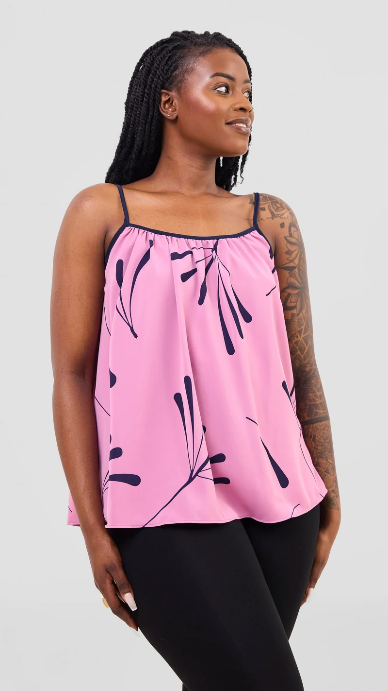 Vivo Nuru Strappy Top - Dusty Pink / Navy Uri Print