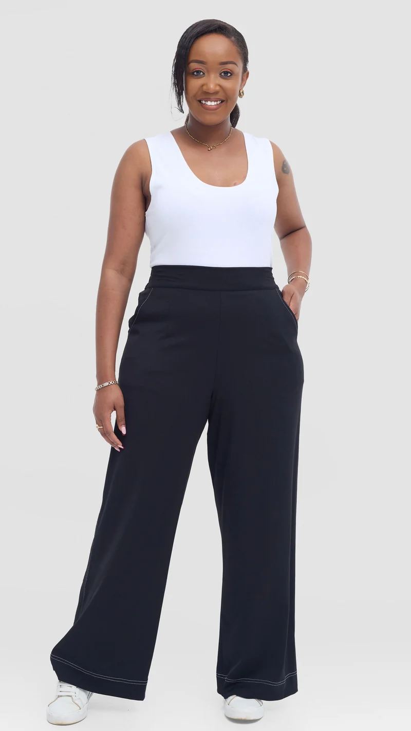 Vivo Contrast Stitch Pants in Denim - Black