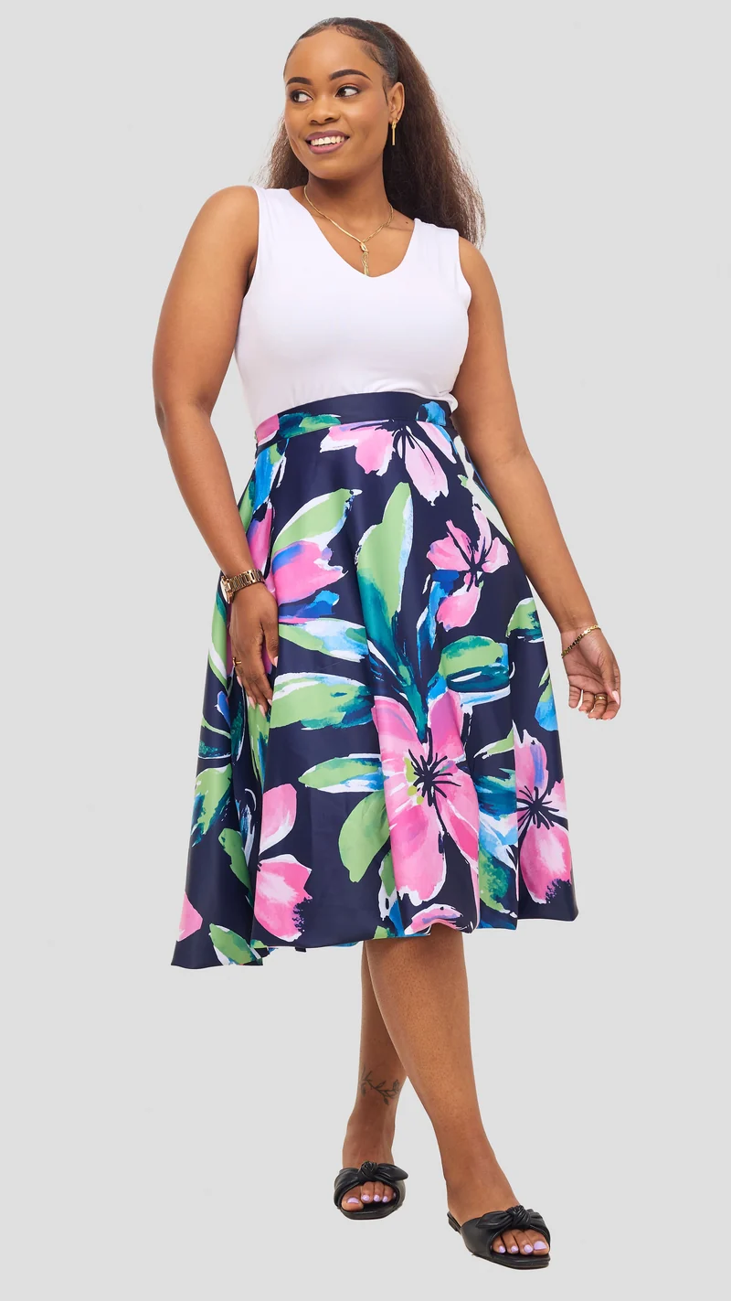 Vivo Iyana Bubble Midi Skirt - Green / Pink Iya Print