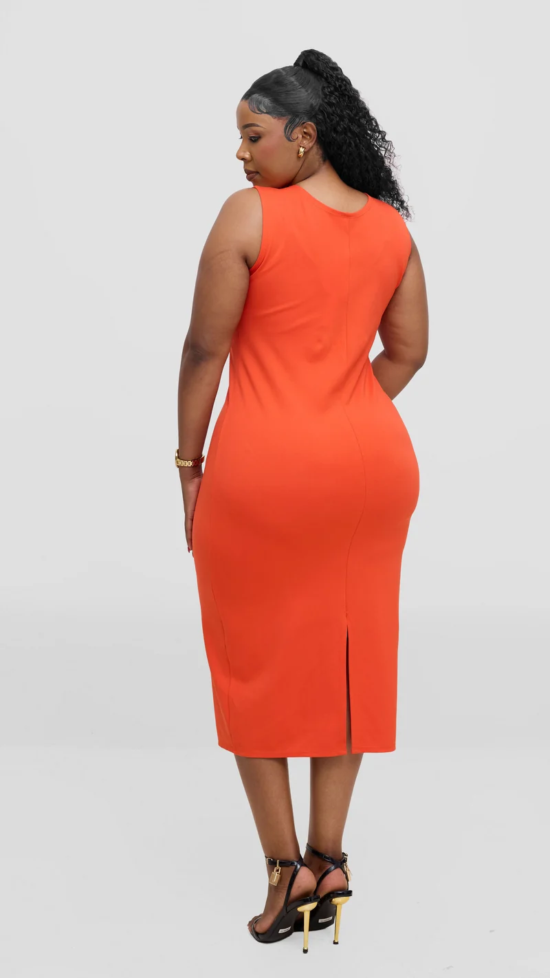 Vivo Aleri Front Slit Sheath Dress In Ponte - Orange