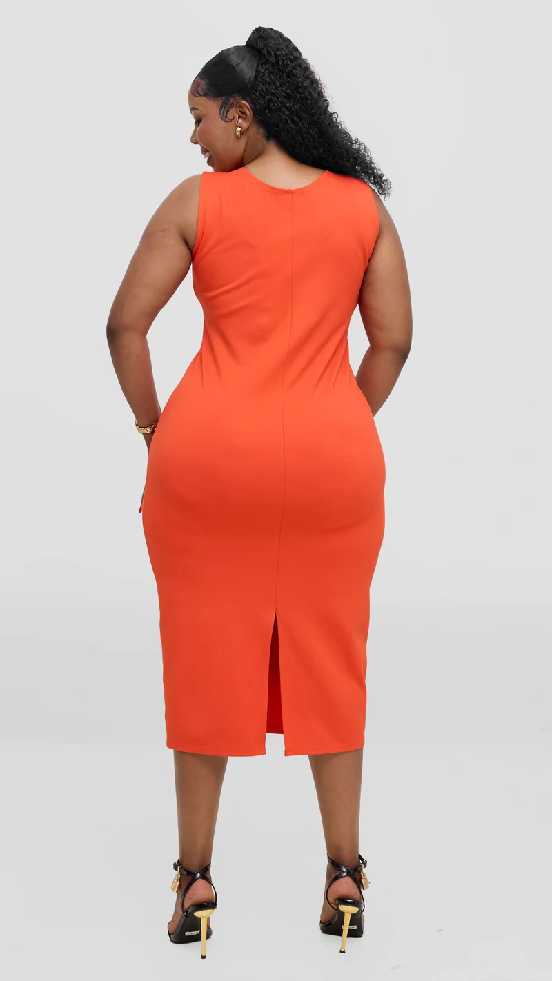 Vivo Aleri Front Slit Sheath Dress In Ponte - Orange