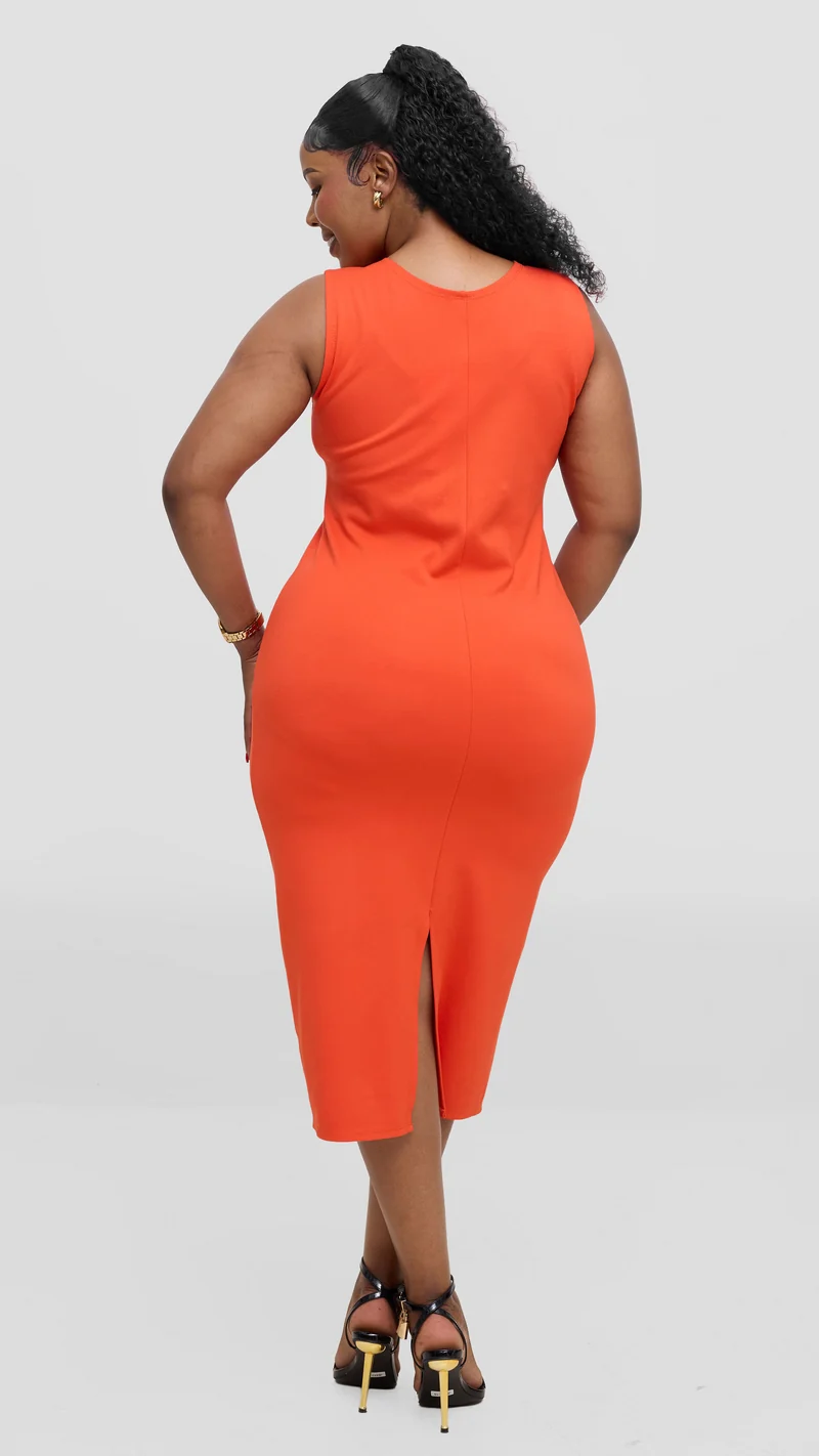 Vivo Aleri Front Slit Sheath Dress In Ponte - Orange
