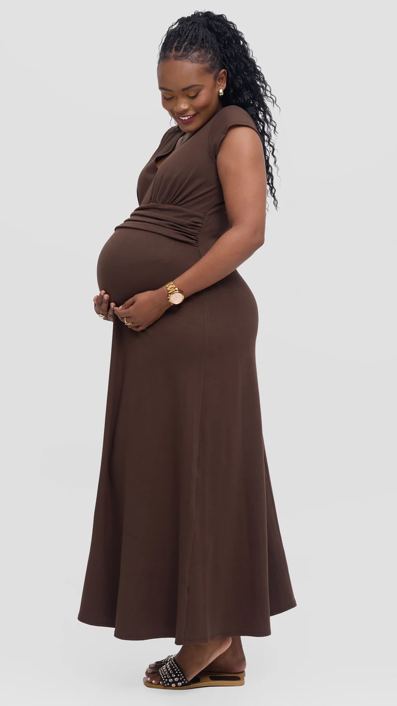 Vivo Anavi Maxi Dress In Jersey - Chocolate