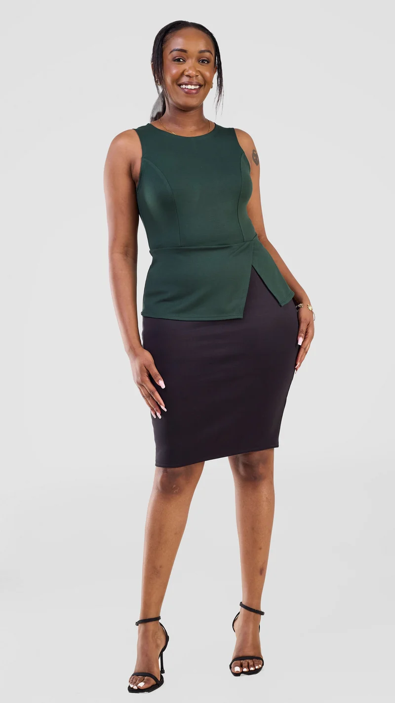 Vivo Lena Sleeveless High Neck Top - Dark Green
