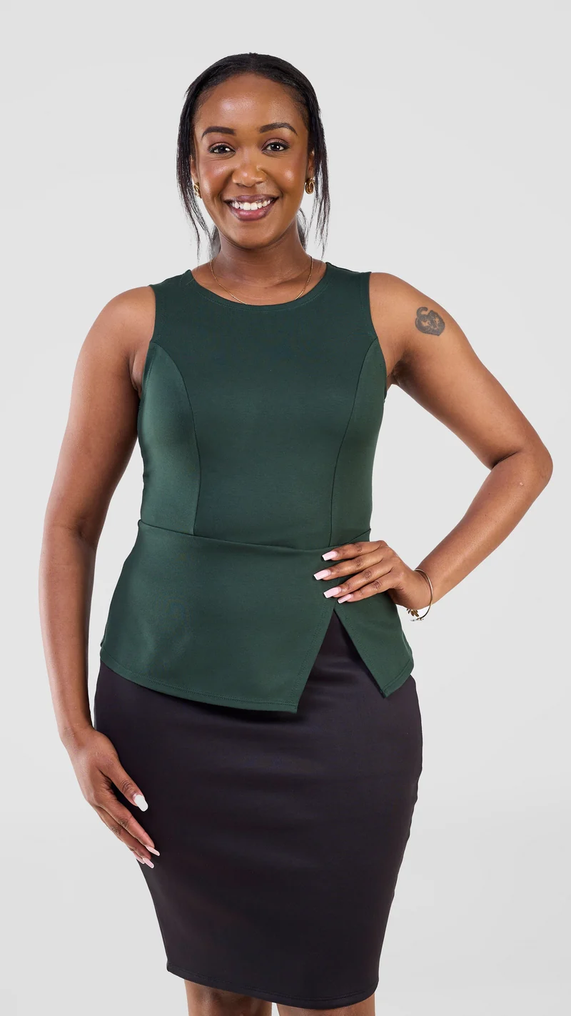 Vivo Lena Sleeveless High Neck Top - Dark Green