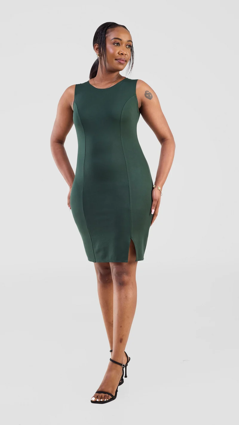 Vivo Lena Sleeveless High Neck Top - Dark Green