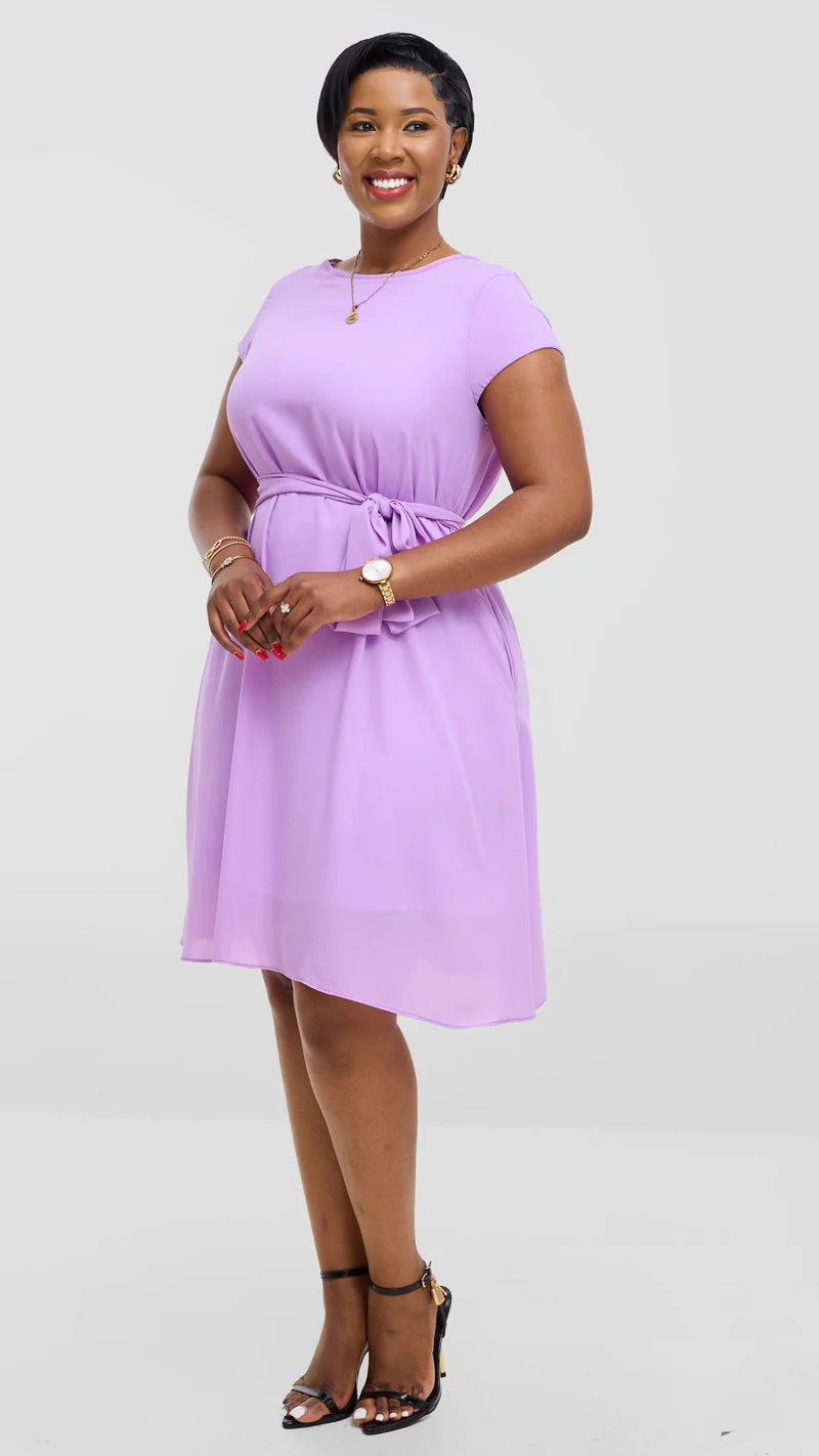 Vivo Basic Knee Length Dress In Chiffon - Lilac
