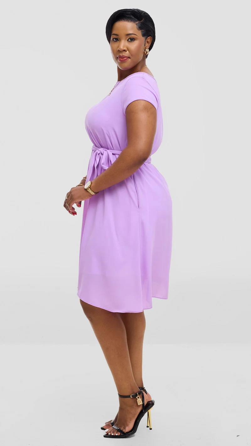 Vivo Basic Knee Length Dress In Chiffon - Lilac