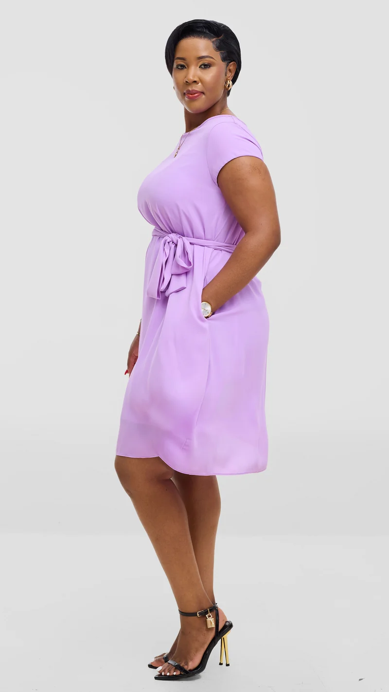 Vivo Basic Knee Length Dress In Chiffon - Lilac