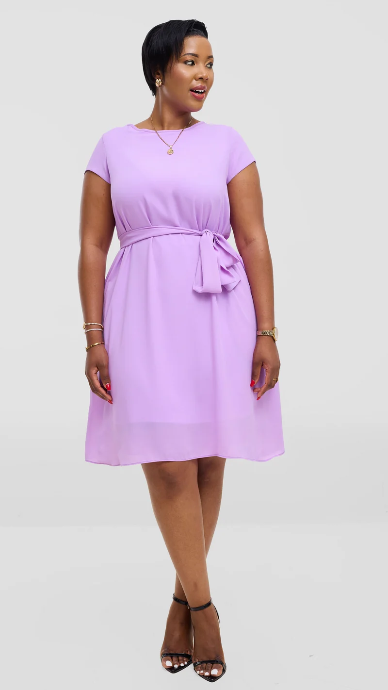 Vivo Basic Knee Length Dress In Chiffon - Lilac