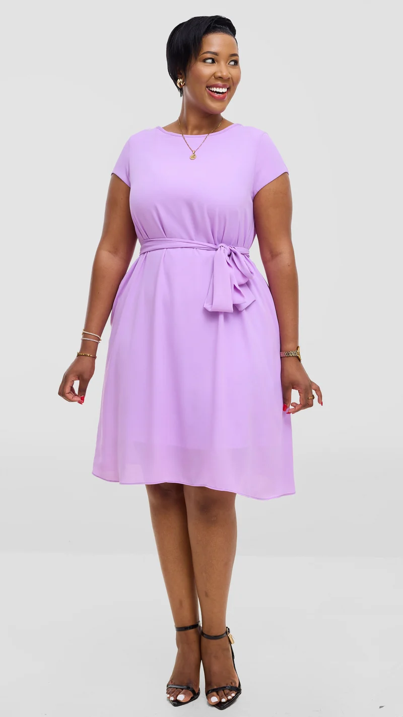 Vivo Basic Knee Length Dress In Chiffon - Lilac