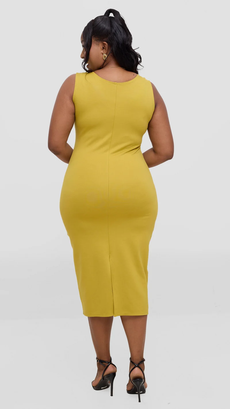 Vivo Aleri Front Slit Sheath Dress In Ponte - Olive