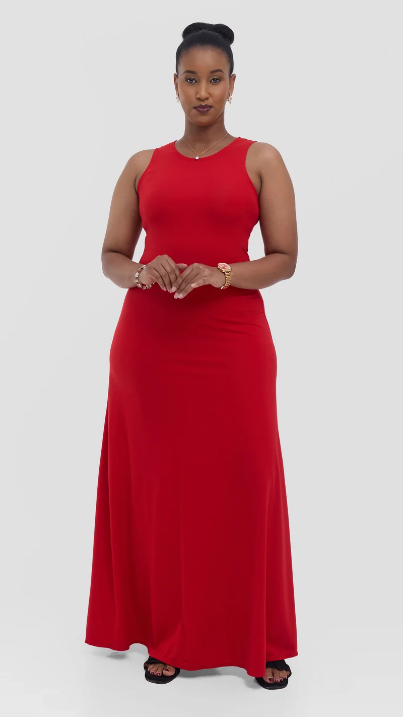 Vivo Tanda Maxi Dress in Ponte - Red