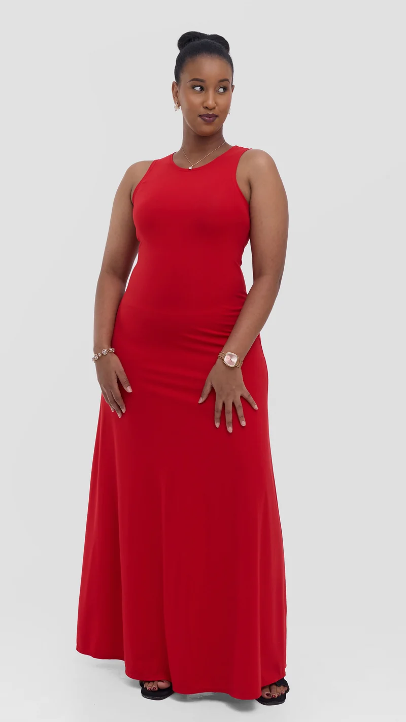 Vivo Tanda Maxi Dress in Ponte - Red