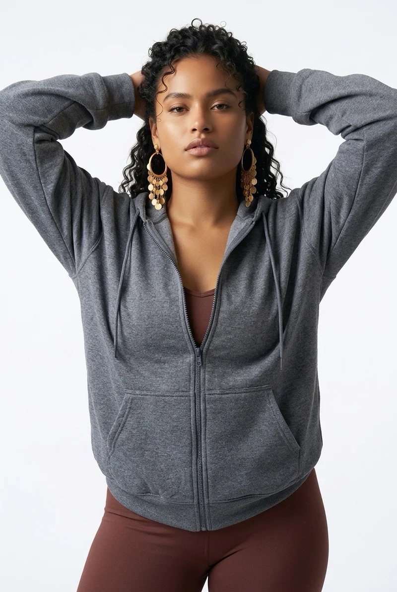 Stylish Sisters Full-Zip Fleece Hoodie Jacket - Dark Grey