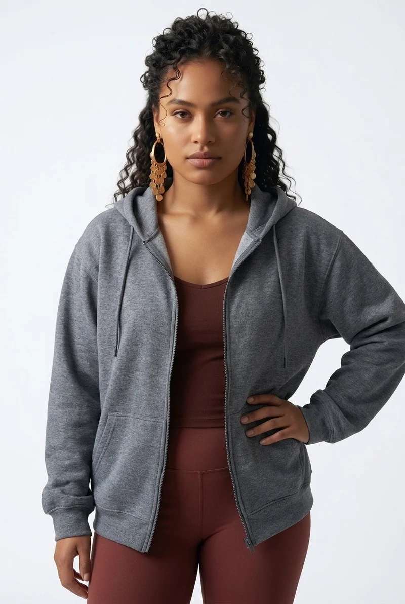 Stylish Sisters Full-Zip Fleece Hoodie Jacket - Dark Grey