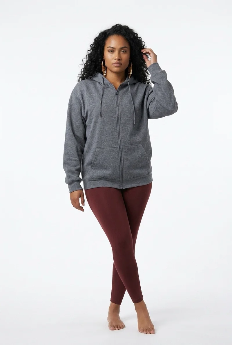 Stylish Sisters Full-Zip Fleece Hoodie Jacket - Dark Grey