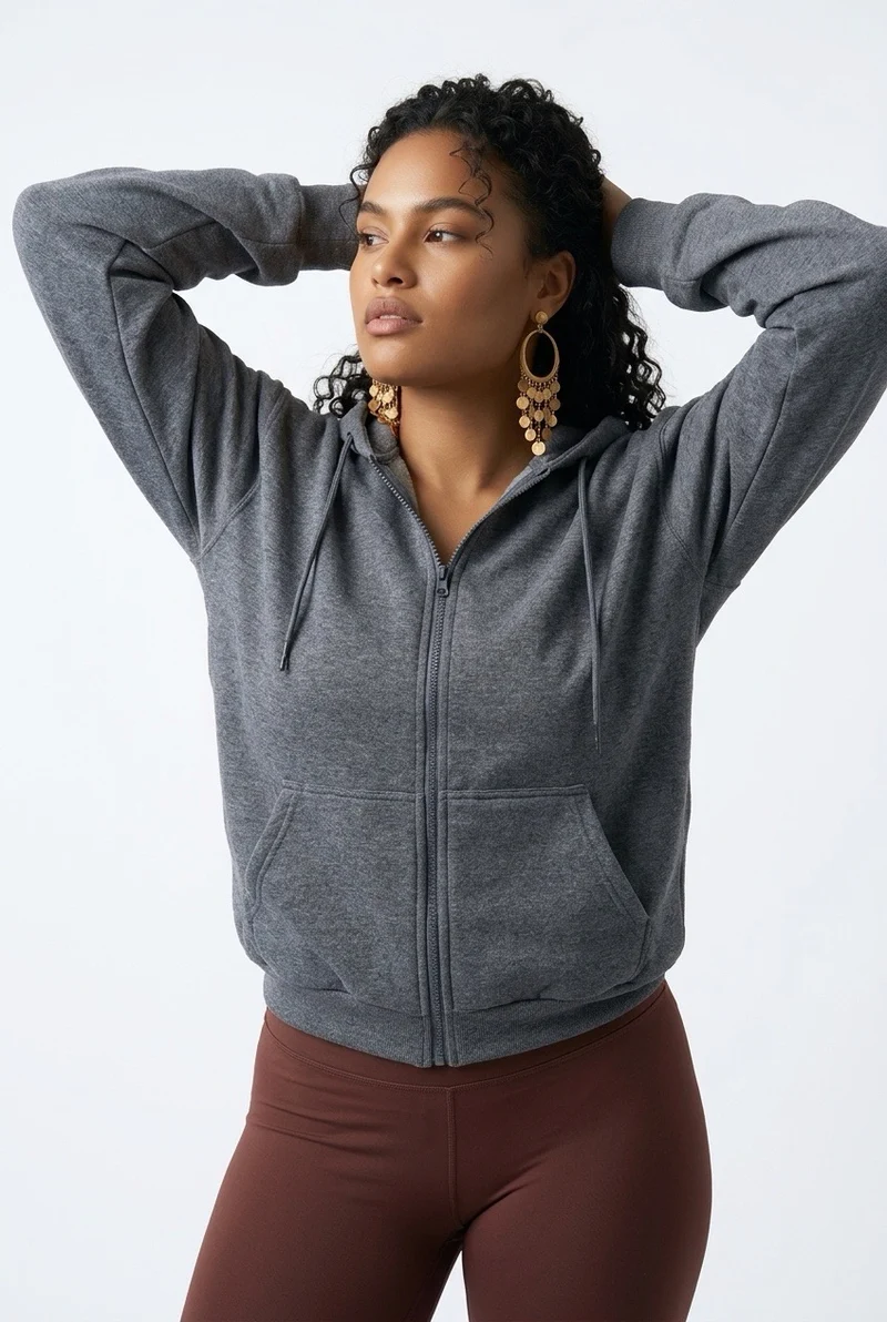 Stylish Sisters Full-Zip Fleece Hoodie Jacket - Dark Grey