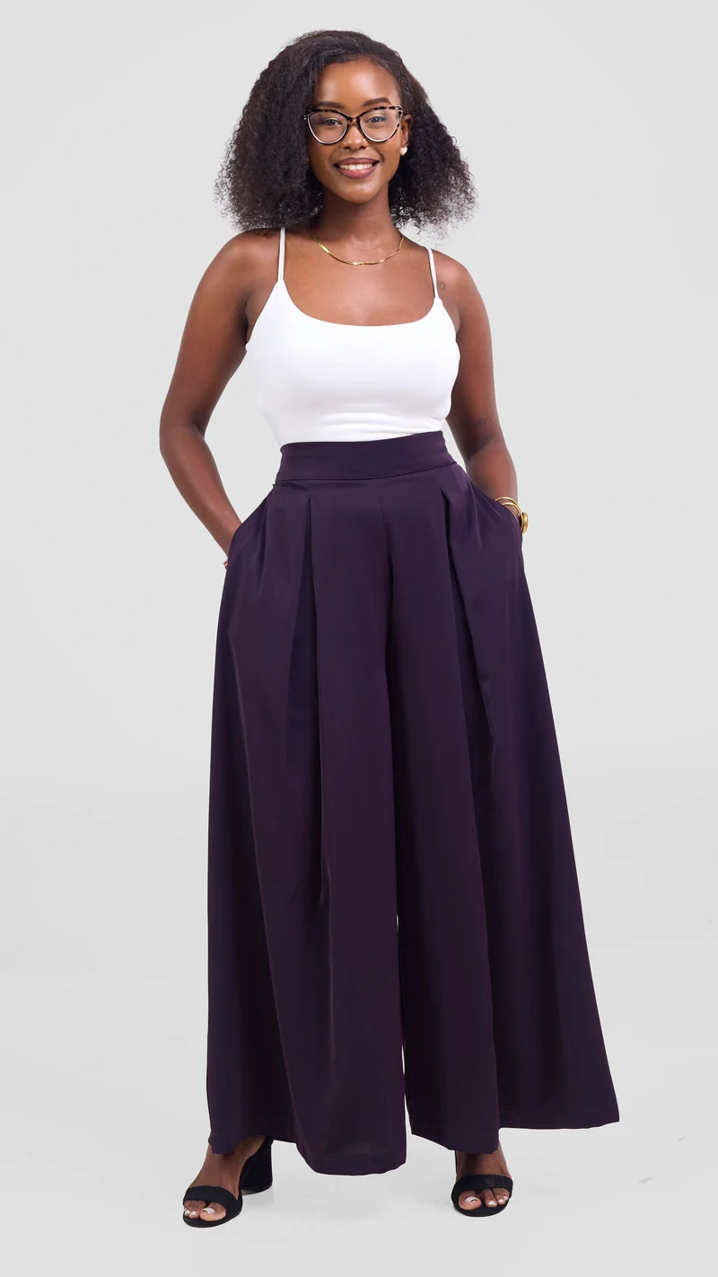 Vivo Hari Wide Leg Pants - Dark Purple