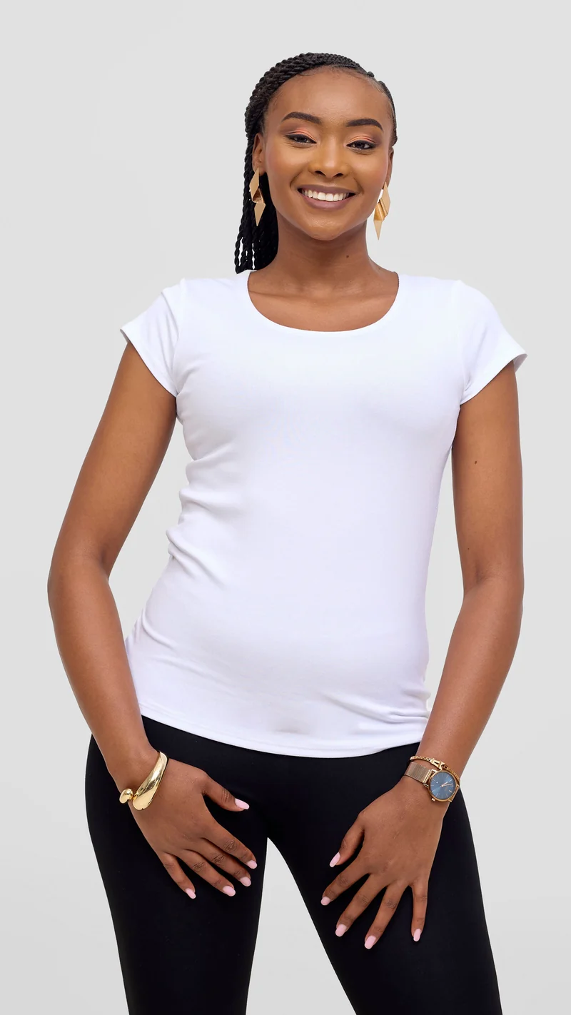 Vivo Everyday Cap Sleeve Top in Jersey - White