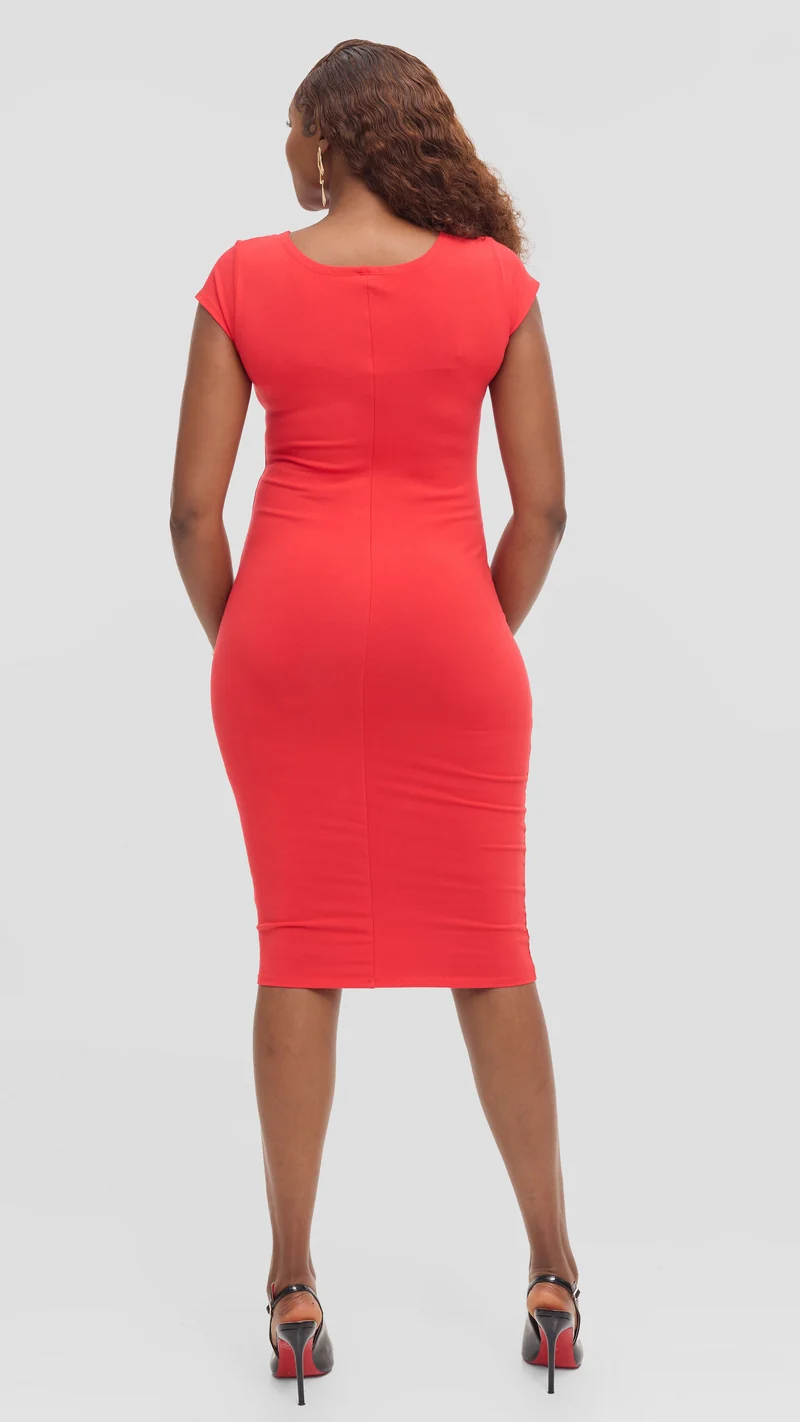 Vivo Basic Cap Sleeve Bodycon in Rayon - Red