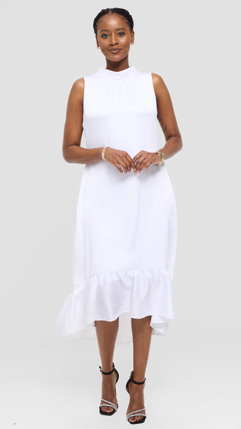 Vivo Samira Midi Dress in Textured Satin - White