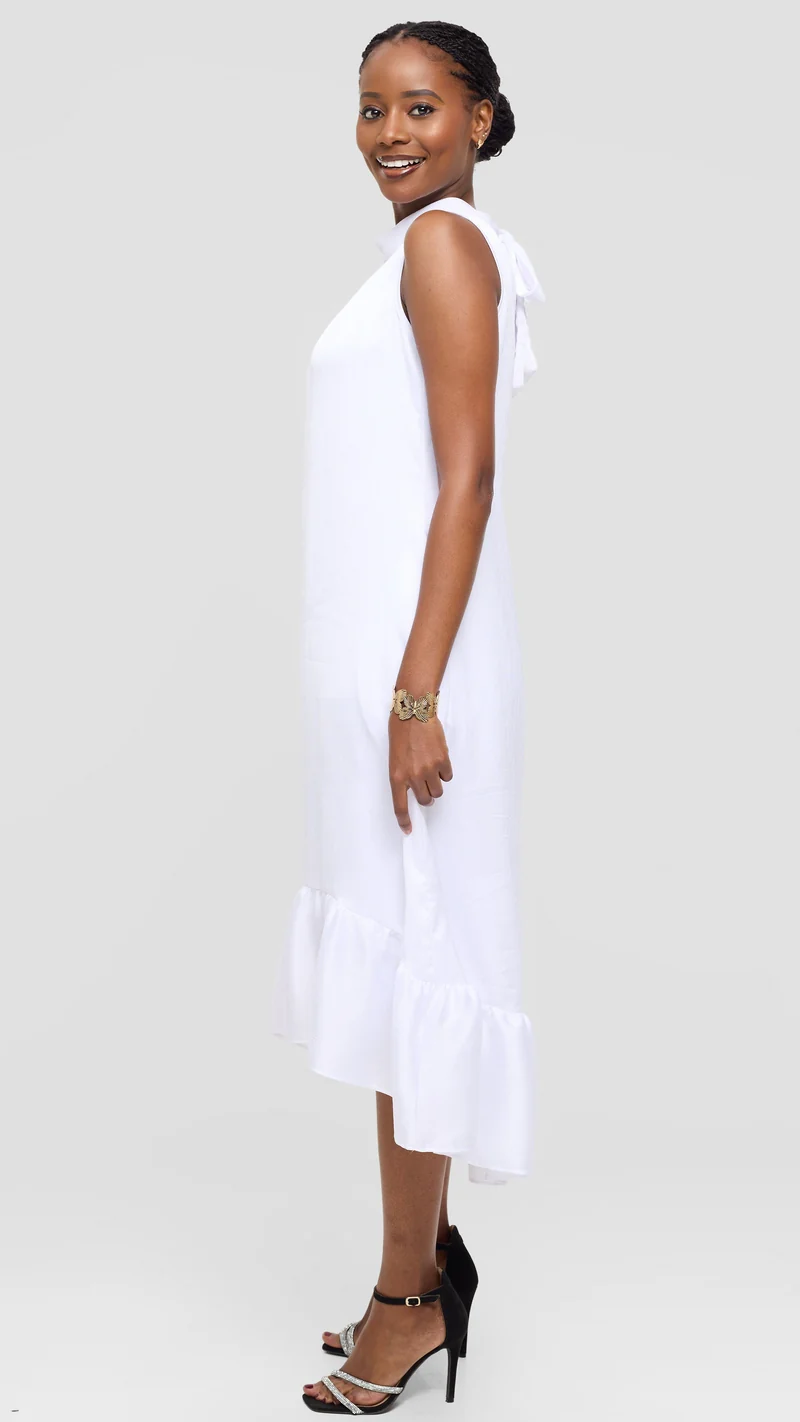 Vivo Samira Midi Dress in Textured Satin - White