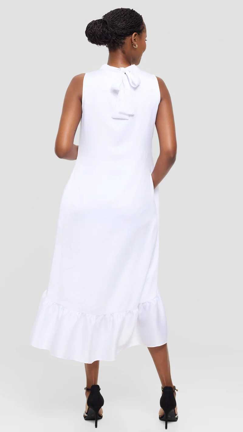 Vivo Samira Midi Dress in Textured Satin - White