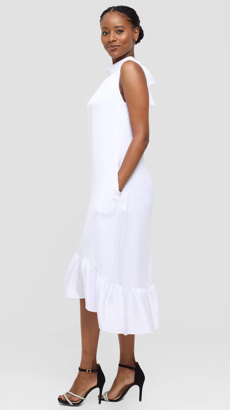 Vivo Samira Midi Dress in Textured Satin - White