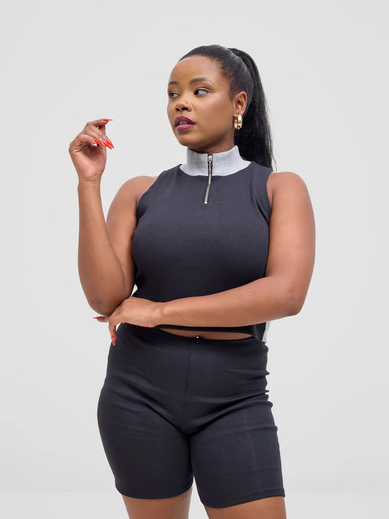 Zoya Vasha Sleeveless Turtleneck Top - Black / Grey