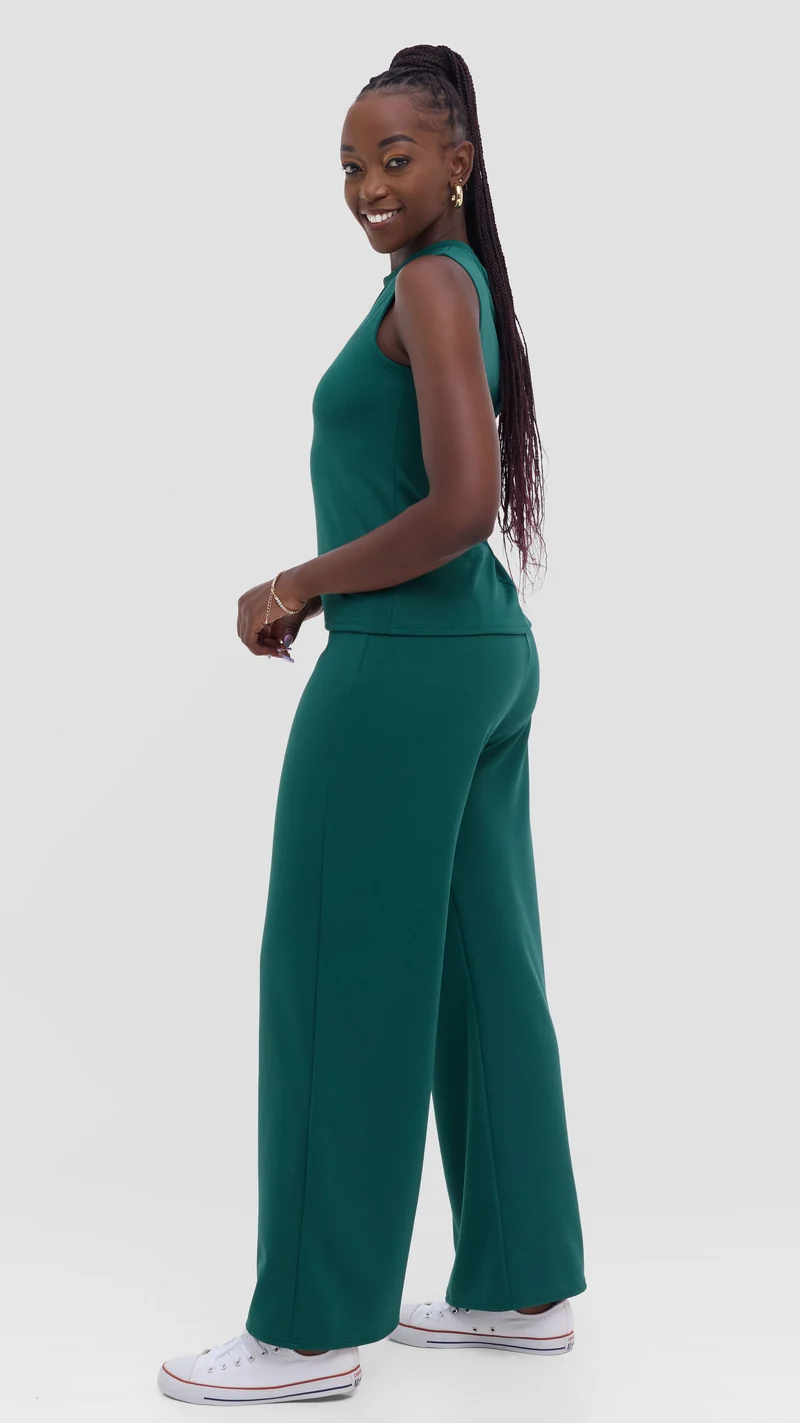 Vivo Selah Mock Neck Top in Stretch Rib - Dark Green