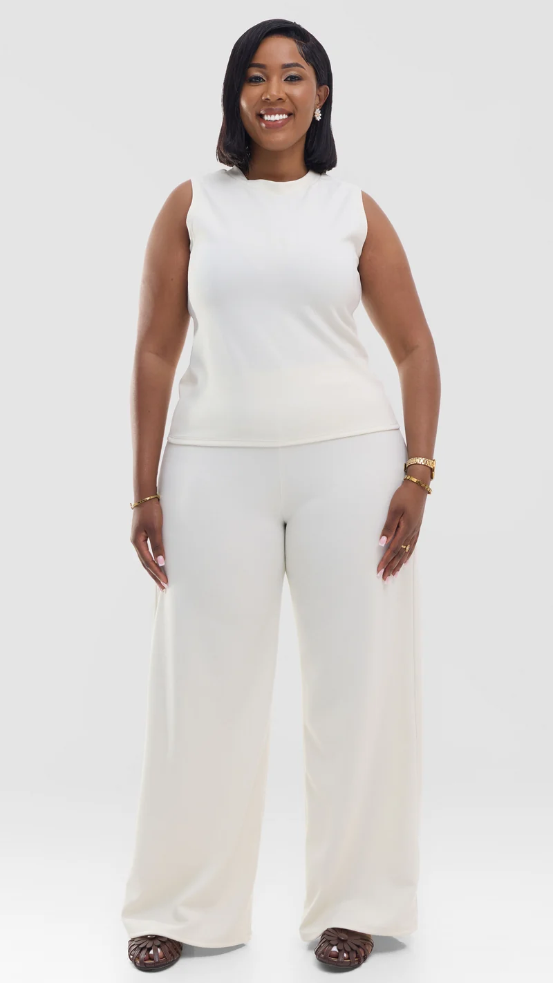 Vivo Selah Mock Neck Top in Stretch Rib - Off-White