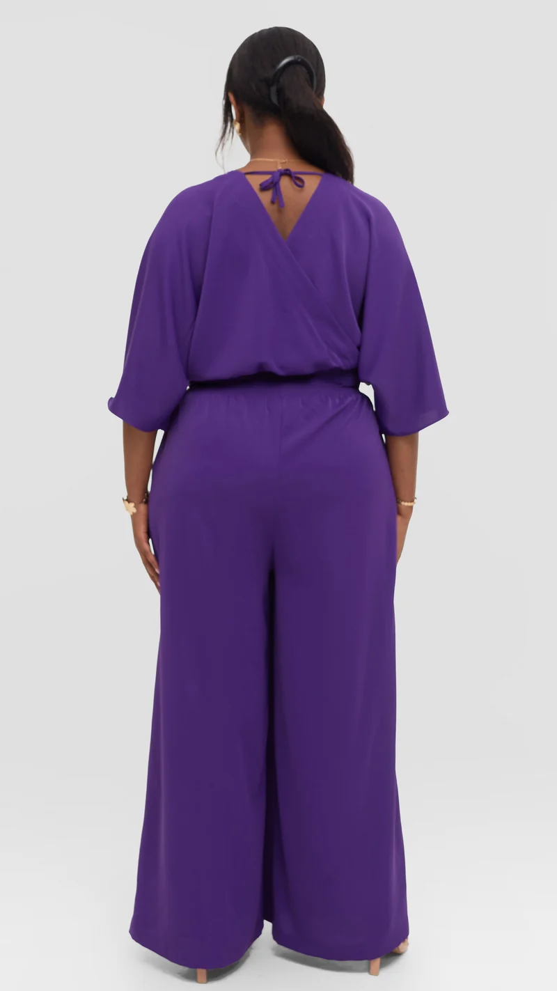 Vivo Iyana Shirred Waist Jumpsuit in Crepe - Dark Purple