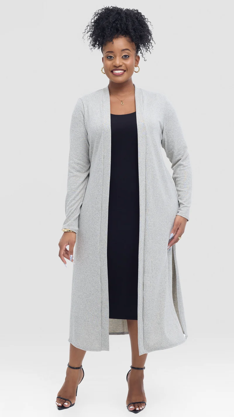 Vivo Long Sleeve Waterfall in Sweater - Light Grey