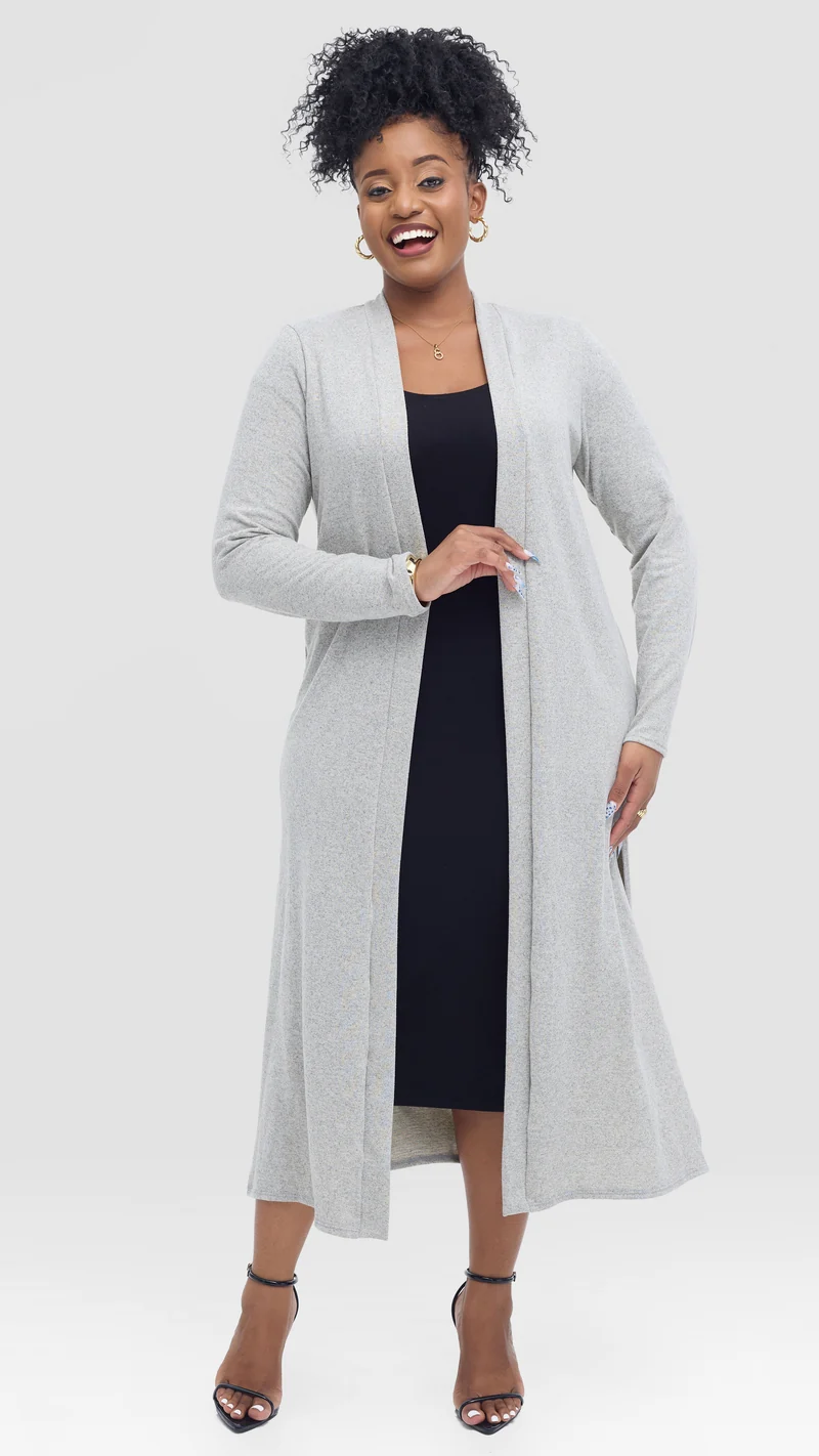 Vivo Long Sleeve Waterfall in Sweater - Light Grey