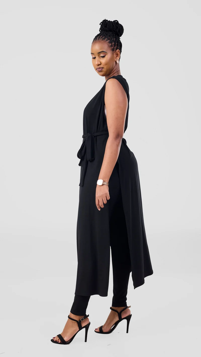 Vivo Chela Sleeveless Waterfall in Jersey - Black