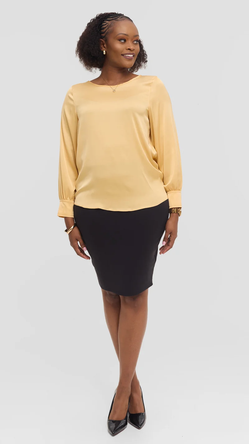 Vivo Tatili Bishop Long Sleeve Top in Satin - Champagne
