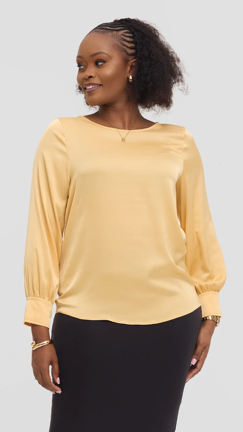 Vivo Tatili Bishop Long Sleeve Top in Satin - Champagne