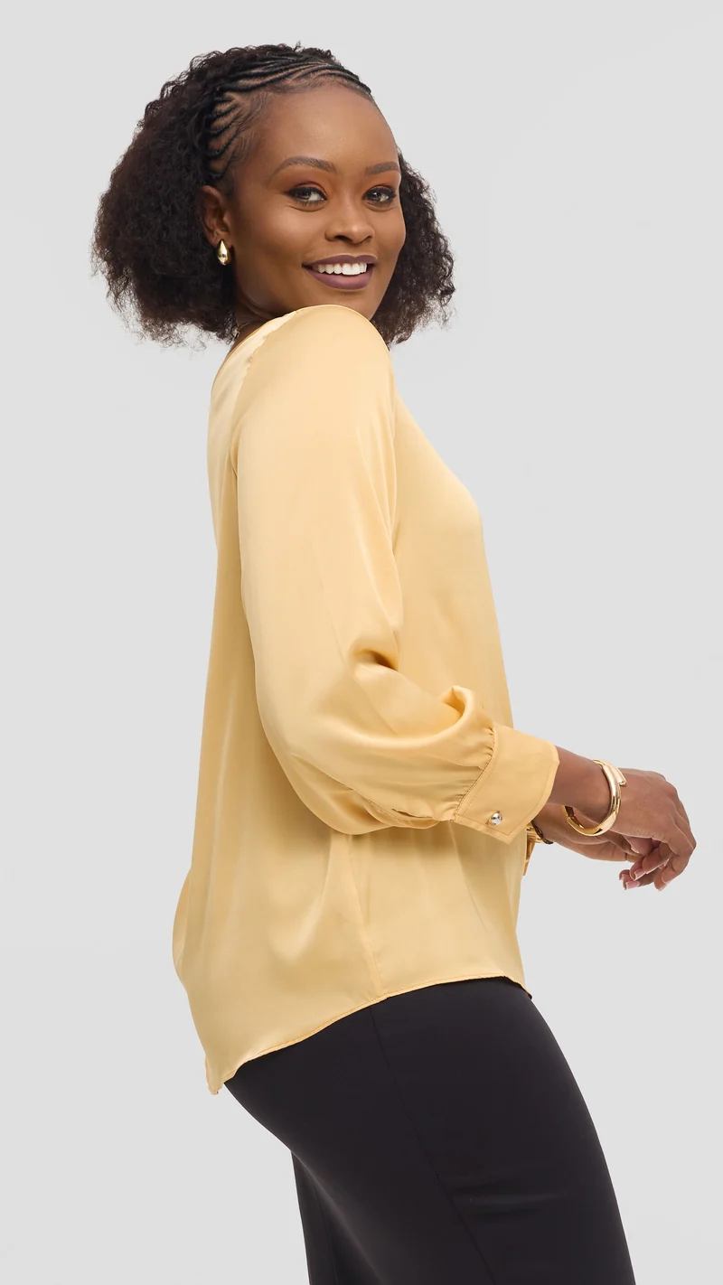 Vivo Tatili Bishop Long Sleeve Top in Satin - Champagne