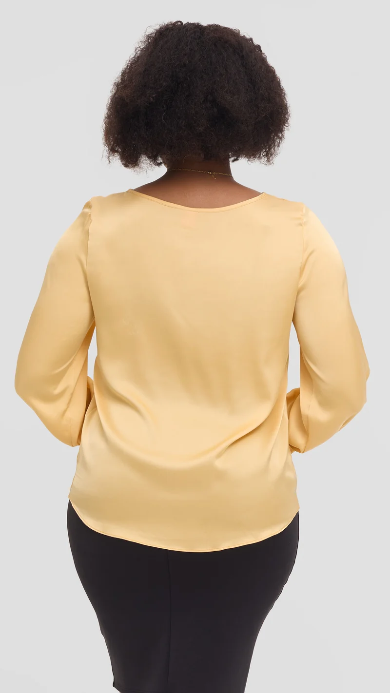 Vivo Tatili Bishop Long Sleeve Top in Satin - Champagne