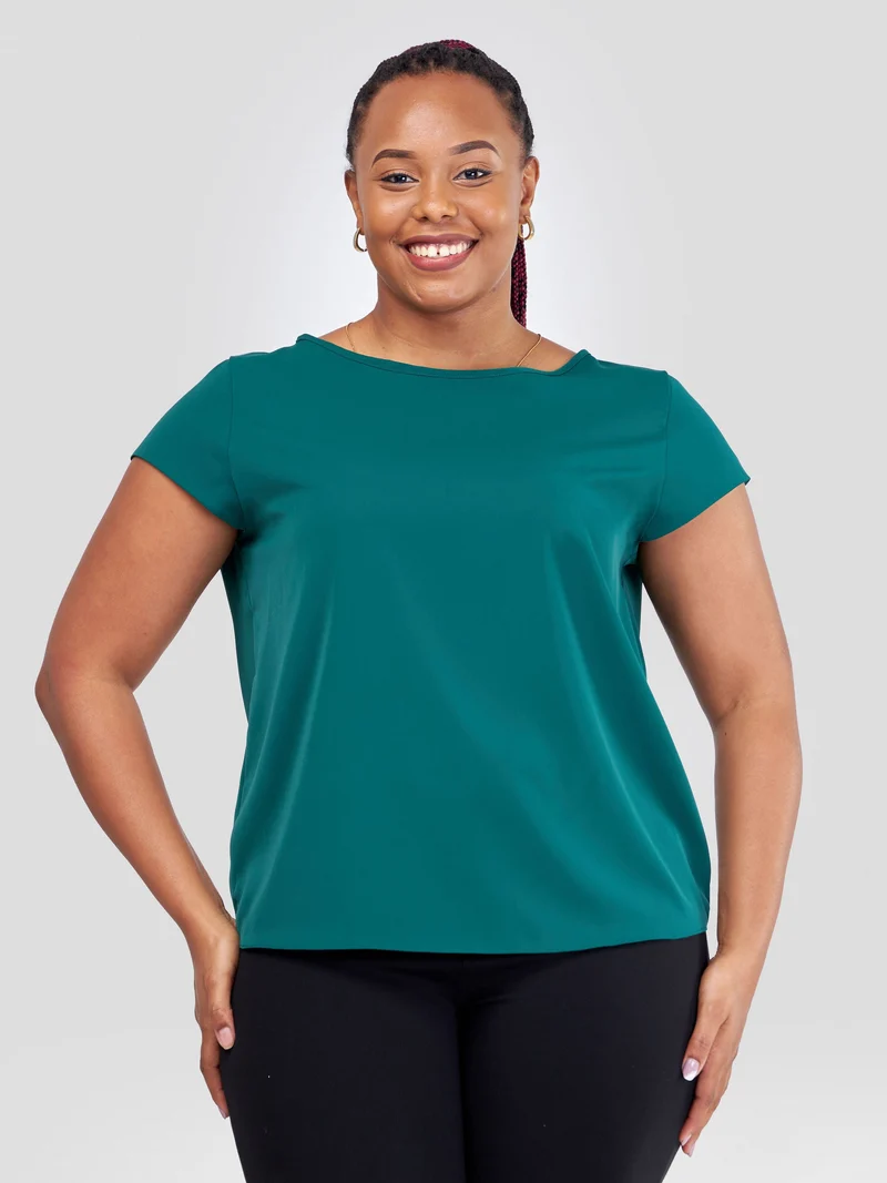 Vivo Basic Cap Sleeve Top in Crepe - Dark Green