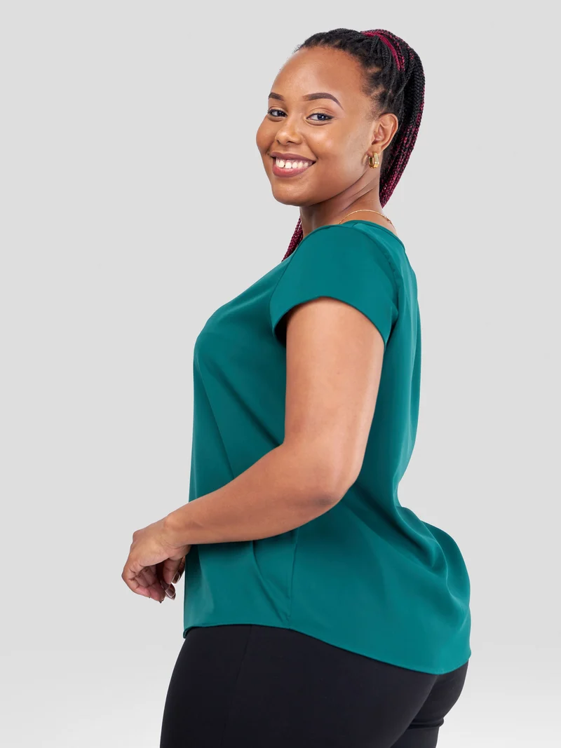 Vivo Basic Cap Sleeve Top in Crepe - Dark Green