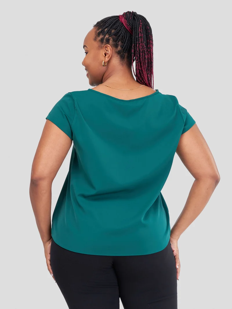 Vivo Basic Cap Sleeve Top in Crepe - Dark Green